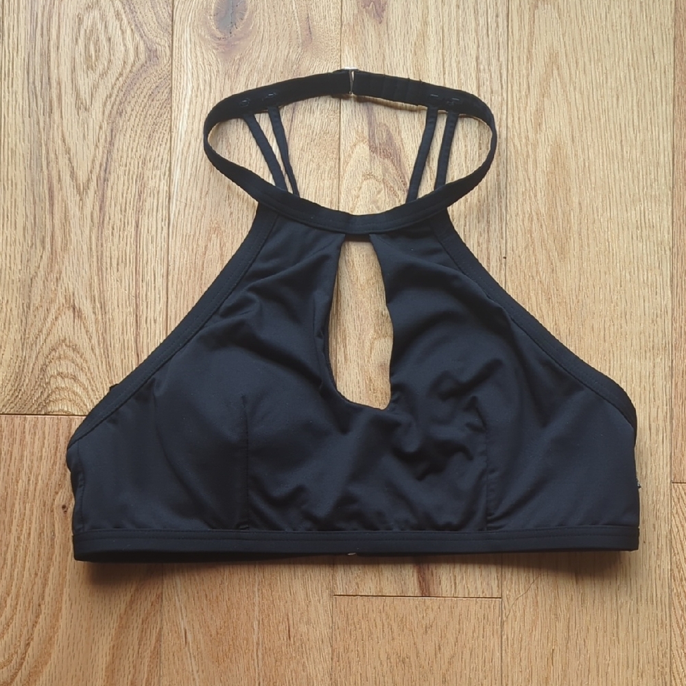 La Vie en Rose Aqua. Black Halter Bikini Top. Size Medium.